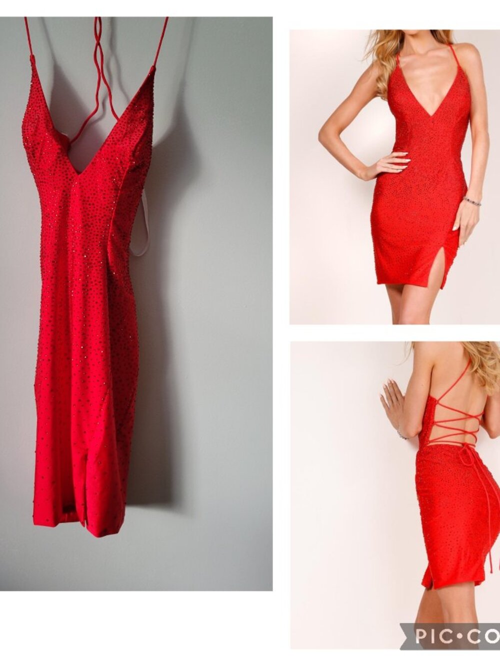 Lucci Lu Red Dress Women's 00 Red Jewel Formal Party Homecoming Lace Up 4156 NWT